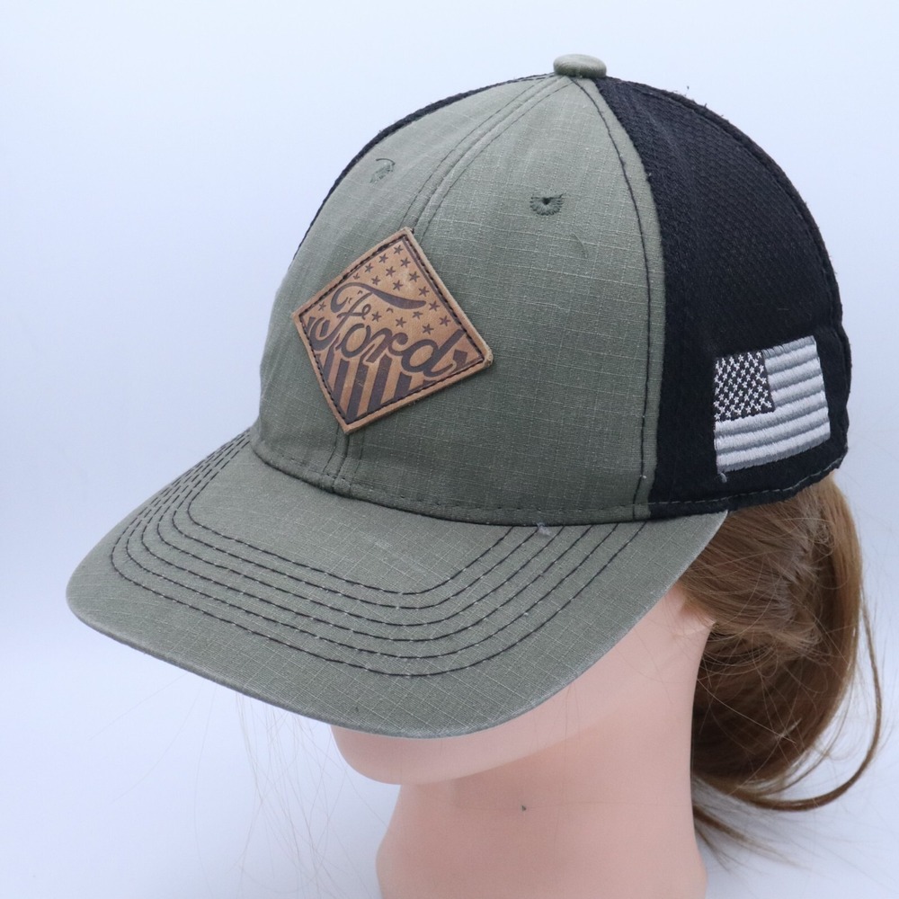Ford Leather Patch Logo US Flag Official Licensed Hat Cap Adjustable